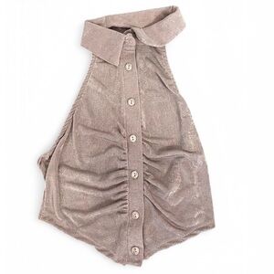 Button Up Collared Halter Crop Top, Size S